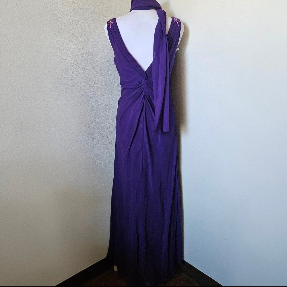 Let's Fashion Purple Embellished Ruched Formal Gown with Scarf - Picture 3 of 8